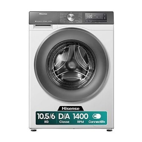 LAVASCIUGA HISENSE WD3S1043BW7 , Caricamento frontale, capacità lavaggio 10,5 kg, capacità asciugatura 6 kg, 19 programmi, Profondità 59 cm, Giri 1400 rpm, Bianco/Silver, Classe D